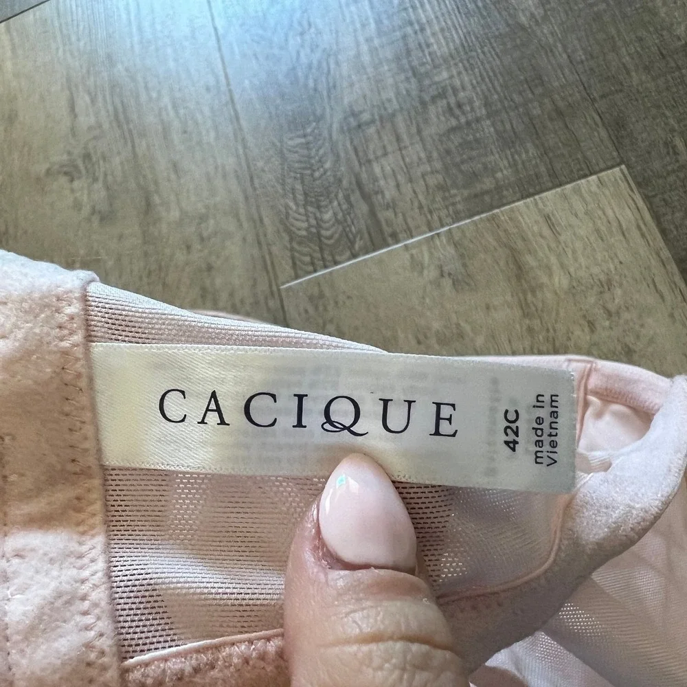 Cacique Pink Floral Lightly Lined French Balconette Bra Lace Trim 42C